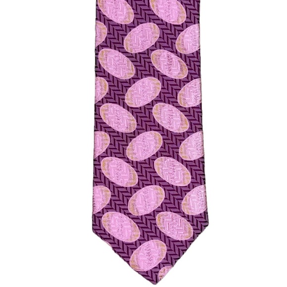Hickey Freeman Pink Fuchsia Oval Chevron Silk Tie Necktie Preppy Whimsical Fun - Picture 5 of 6